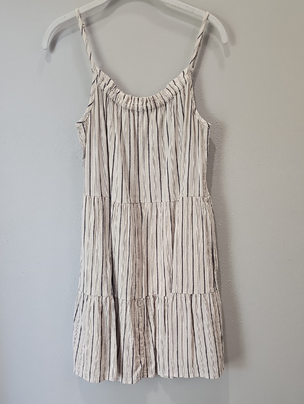 Evereve Harper Cotton Gauze Cream and Navy Striped Dress